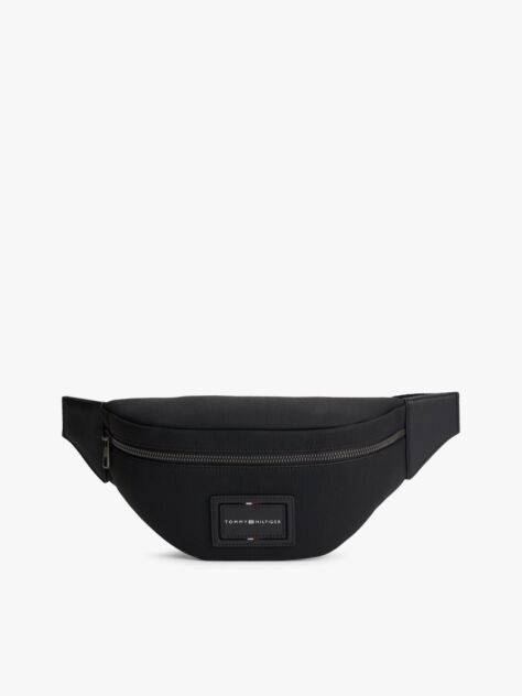 Black Logo Patch Textured Bum Bag  Men
