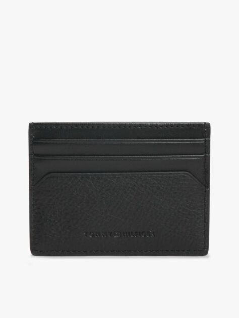 Black Leather Signature Plaque Card Holder  Men
