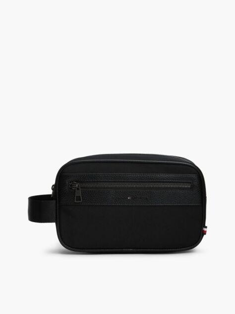Black Logo Mixed Texture Washbag  Men