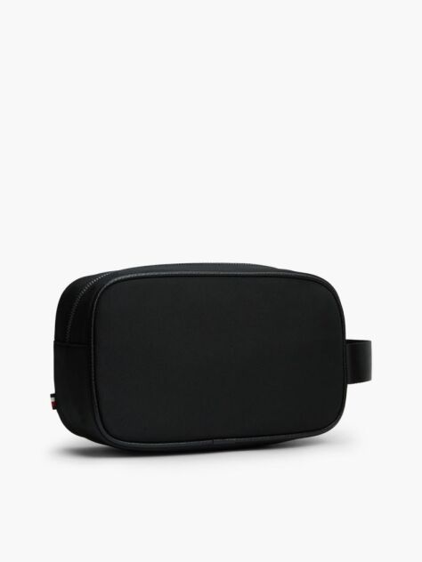 Black Logo Mixed Texture Washbag  Men