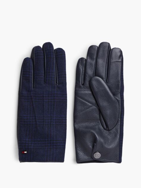 Blue Mixed Texture Button Cuff Gloves  Men