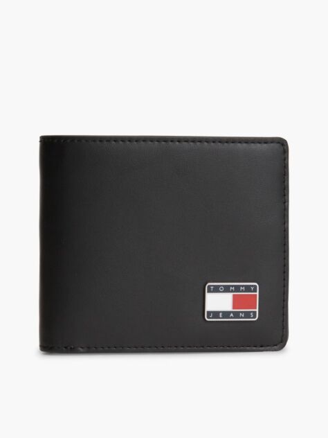 Black Leather Logo Plaque Bifold Wallet  Men