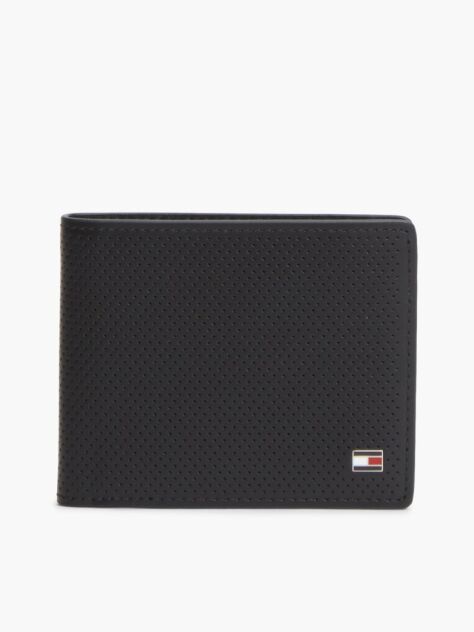 Black Perforated Leather Bifold Wallet  Men