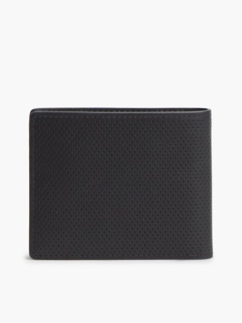 Black Perforated Leather Bifold Wallet  Men