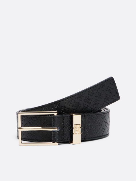 Black TH Monogram Leather Belt  Women