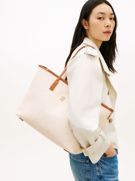 Beige TH Monoplay Tote Bag With Leather  Women