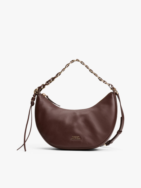 Brown Logo Leather Crescent Crossbody Bag  Women