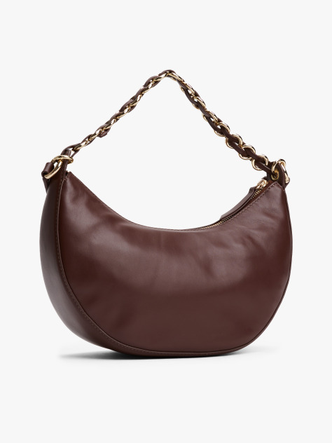 Brown Logo Leather Crescent Crossbody Bag  Women