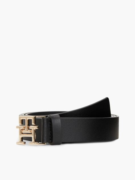 Black Modern TH Monogram Buckle Leather Belt  Women
