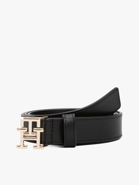 Black Modern TH Monogram Buckle Leather Belt  Women