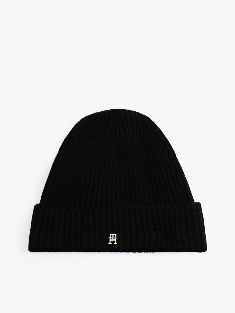 Black Pure Cashmere Rib-Knit Beanie  Women