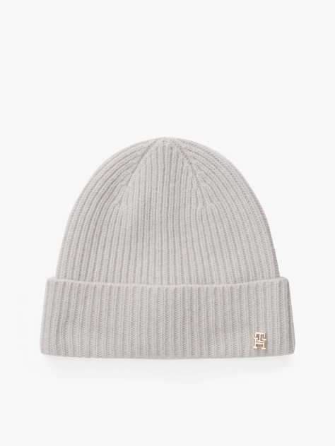 Grey Pure Cashmere Rib-Knit Beanie  Women