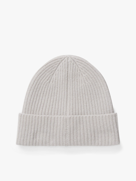 Grey Pure Cashmere Rib-Knit Beanie  Women