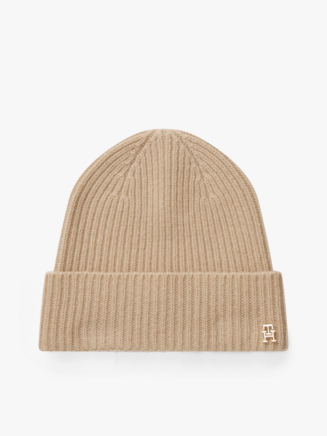 Beige Pure Cashmere Rib-Knit Beanie  Women