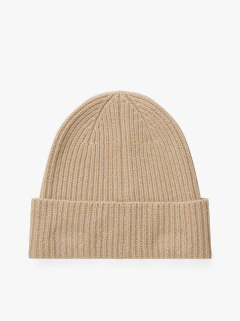 Beige Pure Cashmere Rib-Knit Beanie  Women