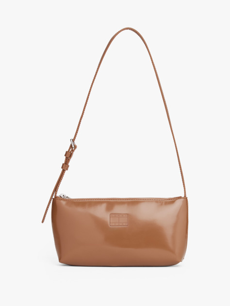 Brown Shiny Logo Plaque Shoulder Bag  Women