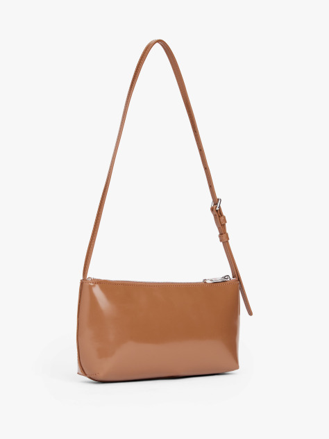 Brown Shiny Logo Plaque Shoulder Bag  Women