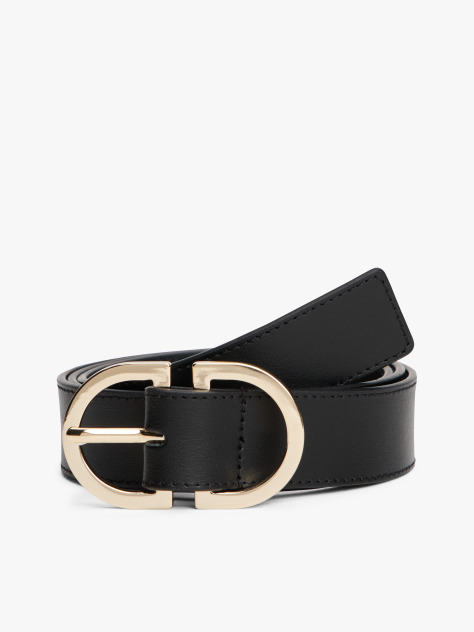 Black Oval Buckle Leather Belt  Women