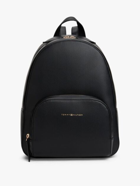 Black Metallic Logo Pebble Grain Backpack  Women