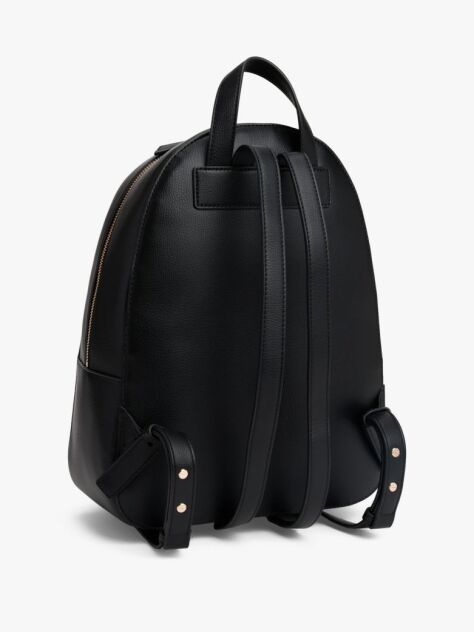 Black Metallic Logo Pebble Grain Backpack  Women