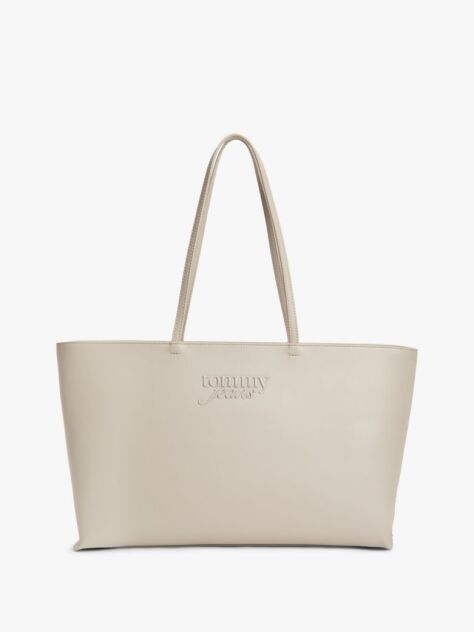 Beige Essential Embossed Logo Tote Bag  Women