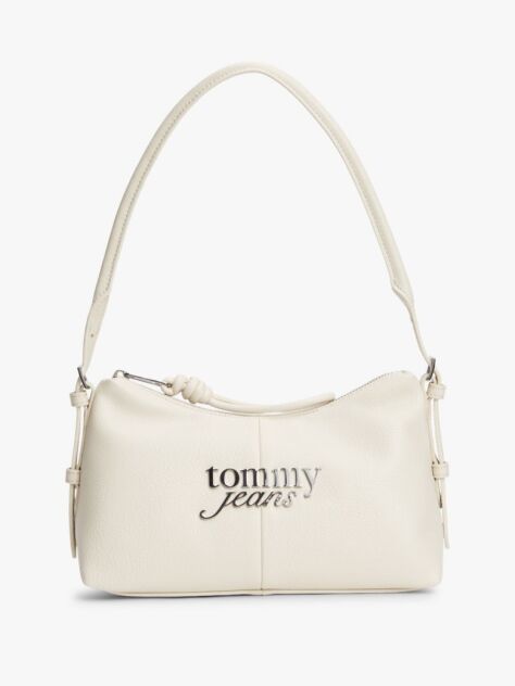 Beige Metal Logo Shoulder Bag  Women