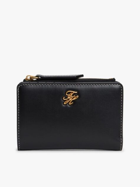Black Logo Plaque Leather Bifold Wallet  Women