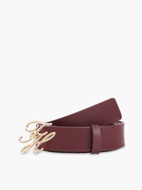 Red Logo Plaque Buckle Leather Belt  Women