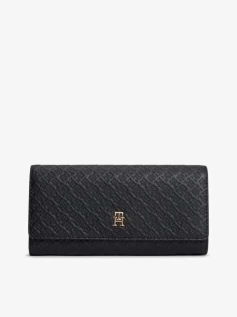 Black Hilfiger Icon Embossed Flap Wallet  Women
