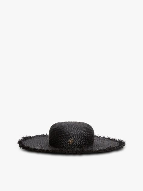 Black Logo Plaque Woven Straw Hat  Women