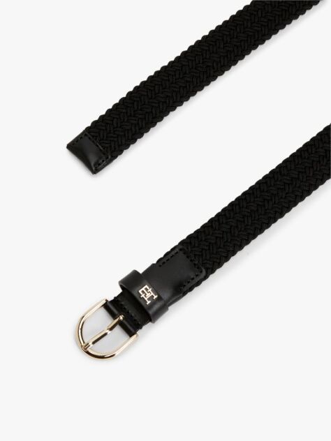 Black Essential TH Monogram Braided Elastic Belt  Women