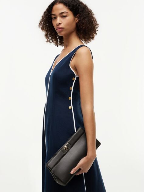 Black Modern Chain TH Monogram Clasp Clutch  Women