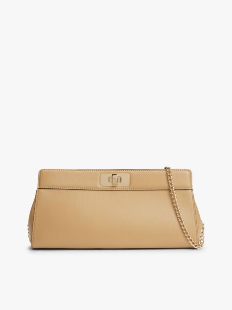 Beige Modern Chain TH Monogram Clasp Clutch  Women