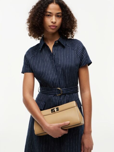 Beige Modern Chain TH Monogram Clasp Clutch  Women