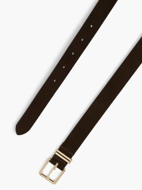 Brown Suede Square Roller Buckle Belt  Women