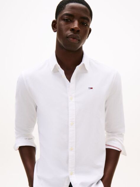 White Stretch Organic Cotton Slim Fit Shirt  Men
