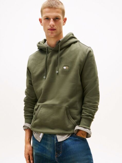 Green Tommy Badge Drawstring Hoody  Men