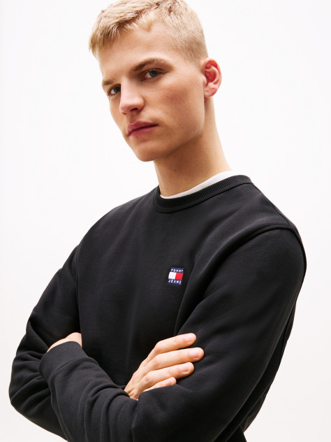 Black Tonal Tommy Badge Crew Neck Sweatshirt  Men