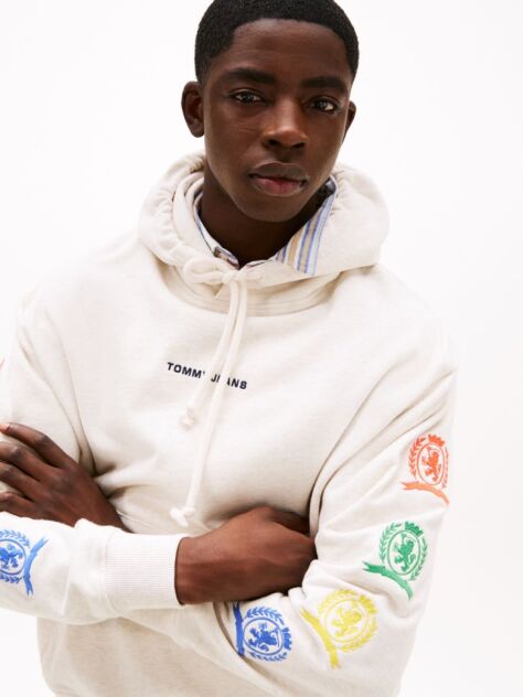 White Crest Back Graphic Relaxed Hoody  Men