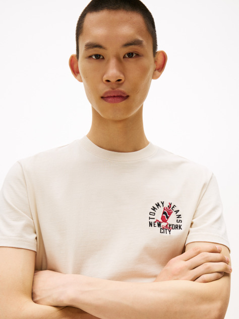 Beige Regular Small Motif T-Shirt Extended  Men