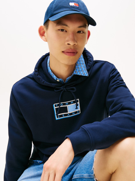 Blue Tonal Logo Drawstring Hoody  Men