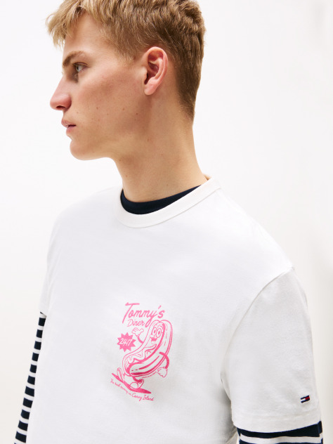 White Back Graphic Crew Neck T-Shirt  Men