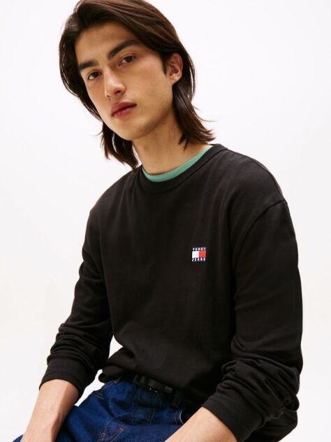 Black Tonal Tommy Badge Long Sleeve T-Shirt  Men