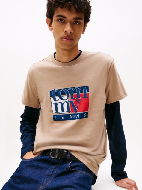 Beige Flag Graphic Slim T-Shirt  Men