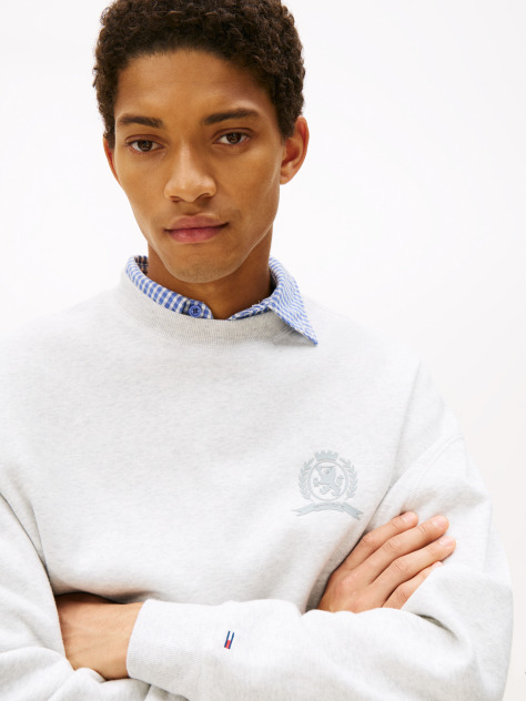 Grey 90S Washed Tonal Crest Crew Sweatshirt  Men