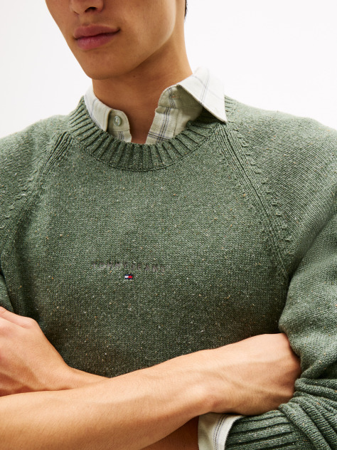Green Linear Logo Raglan Sleeve Slim Jumper  Men