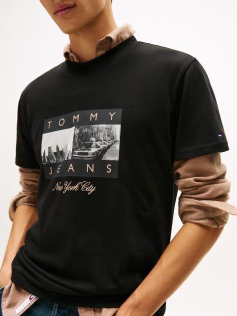 Black Photo Print Jersey Crew Neck T-Shirt  Men