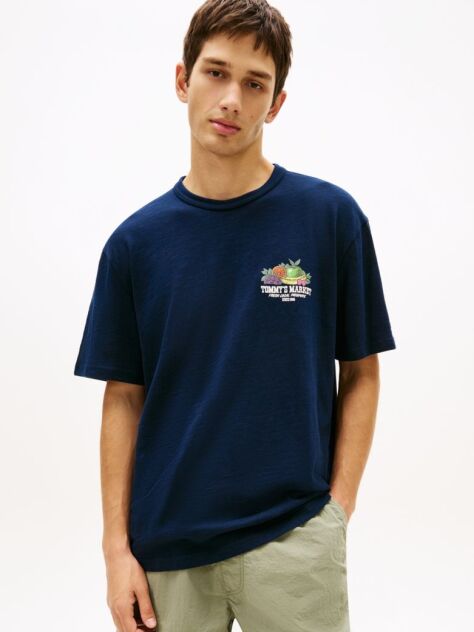 Blue Graphic Logo Relaxed Textured Jersey T-Shirt  Men