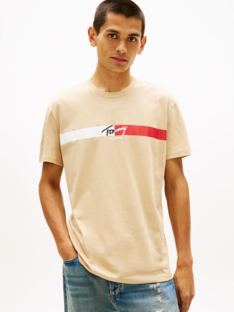 Beige Signature Logo Jersey T-Shirt  Men