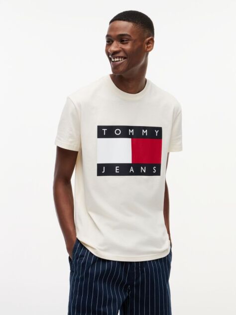 Beige Flag Badge Jersey Crew Neck T-Shirt  Men